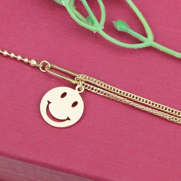 "Rose Gold Bracelet with Smiley Charm, Dual Chain, XPBL1090 - Picture 10 of 12